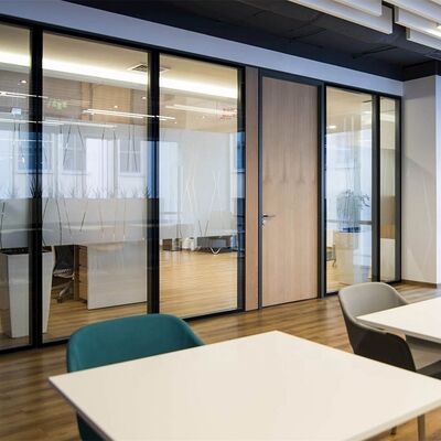 Interior Glass Wall System Room Divider Aluminium Partition Wall with Built-in Door